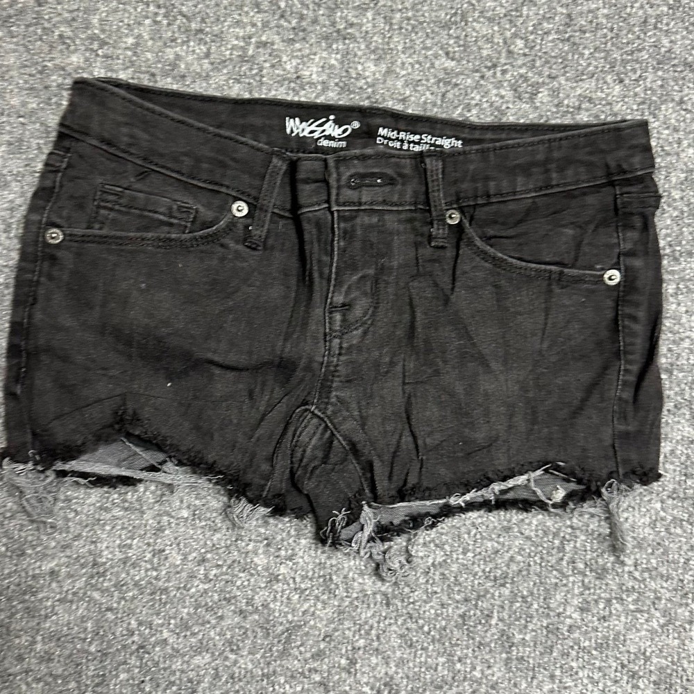 Mossimo Shorts Womens Size 00 Black Mid-Rise Straight Cutoff Denim Frayed Hem